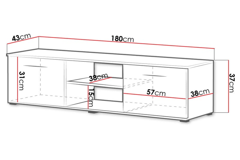 TV-taso Soho 180x43x37 cm - Harmaa/Valkoinen - Huonekalut - TV- & Mediakalusteet - Tv taso & Mediataso