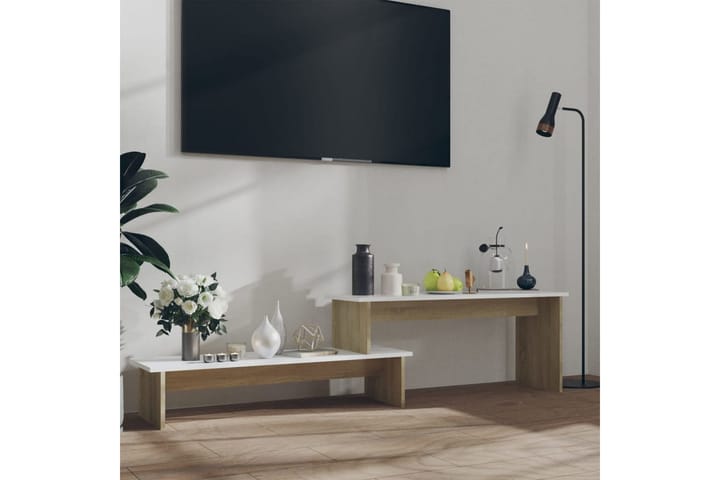 TV-taso Sonoma-tammi ja valkoinen 180x30x43 cm lastulevy - Tv taso & Mediataso