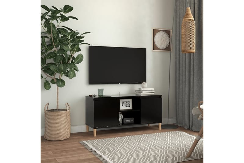 TV-taso täyspuiset jalat musta 103,5x35x50 cm - Musta - Huonekalut - TV- & Mediakalusteet - Tv taso & Mediataso