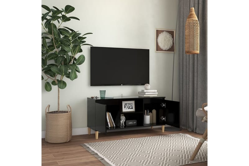 TV-taso täyspuiset jalat musta 103,5x35x50 cm - Musta - Huonekalut - TV- & Mediakalusteet - Tv taso & Mediataso