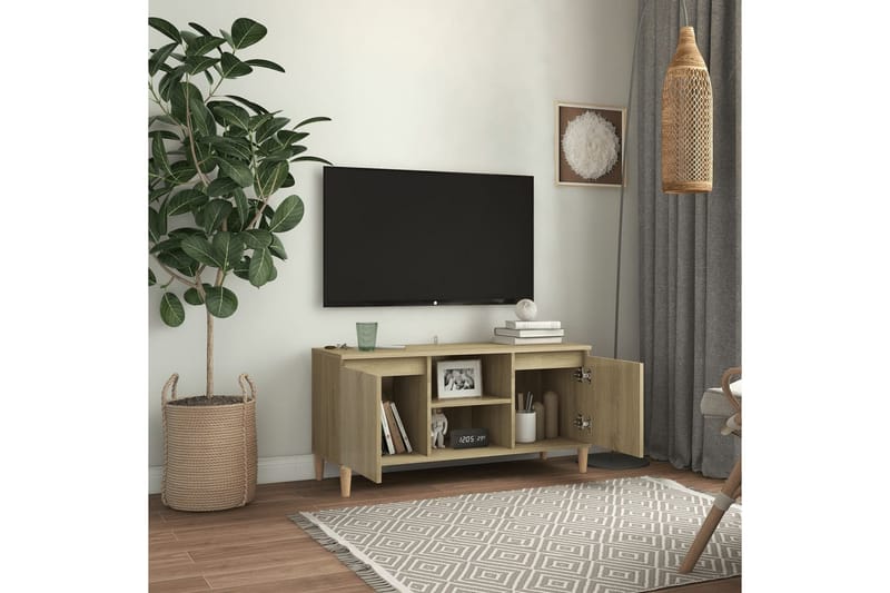TV-taso täyspuiset jalat Sonoma-tammi 103,5x35x50 cm - Ruskea - Huonekalut - TV- & Mediakalusteet - Tv taso & Mediataso