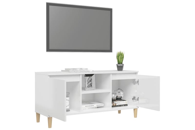 TV-taso täyspuiset jalat valkoinen 103,5x35x50 cm - Korkeakiiltovalkoinen - Huonekalut - TV- & Mediakalusteet - Tv taso & Mediataso