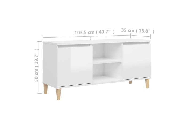TV-taso täyspuiset jalat valkoinen 103,5x35x50 cm - Korkeakiiltovalkoinen - Huonekalut - TV- & Mediakalusteet - Tv taso & Mediataso