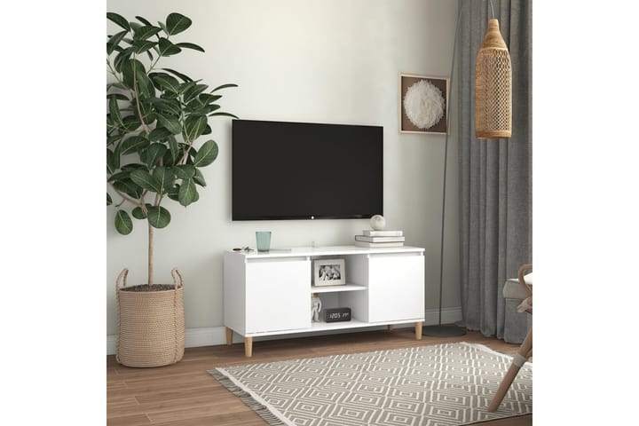 TV-taso täyspuiset jalat valkoinen 103,5x35x50 cm - Tv taso & Mediataso