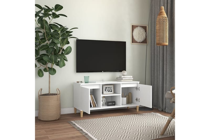 TV-taso täyspuiset jalat valkoinen 103,5x35x50 cm - Huonekalut - TV- & Mediakalusteet - Tv taso & Mediataso