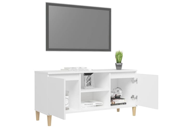 TV-taso täyspuiset jalat valkoinen 103,5x35x50 cm - Huonekalut - TV- & Mediakalusteet - Tv taso & Mediataso