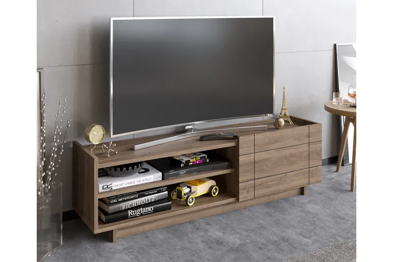 TV-taso Valantina 140 cm ovi + 3 hyllyä, Tummanruskea