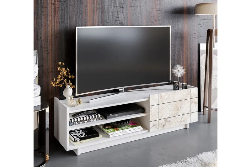 TV-taso Valantina 140 cm ovi + 3 hyllyä, Valkoinen