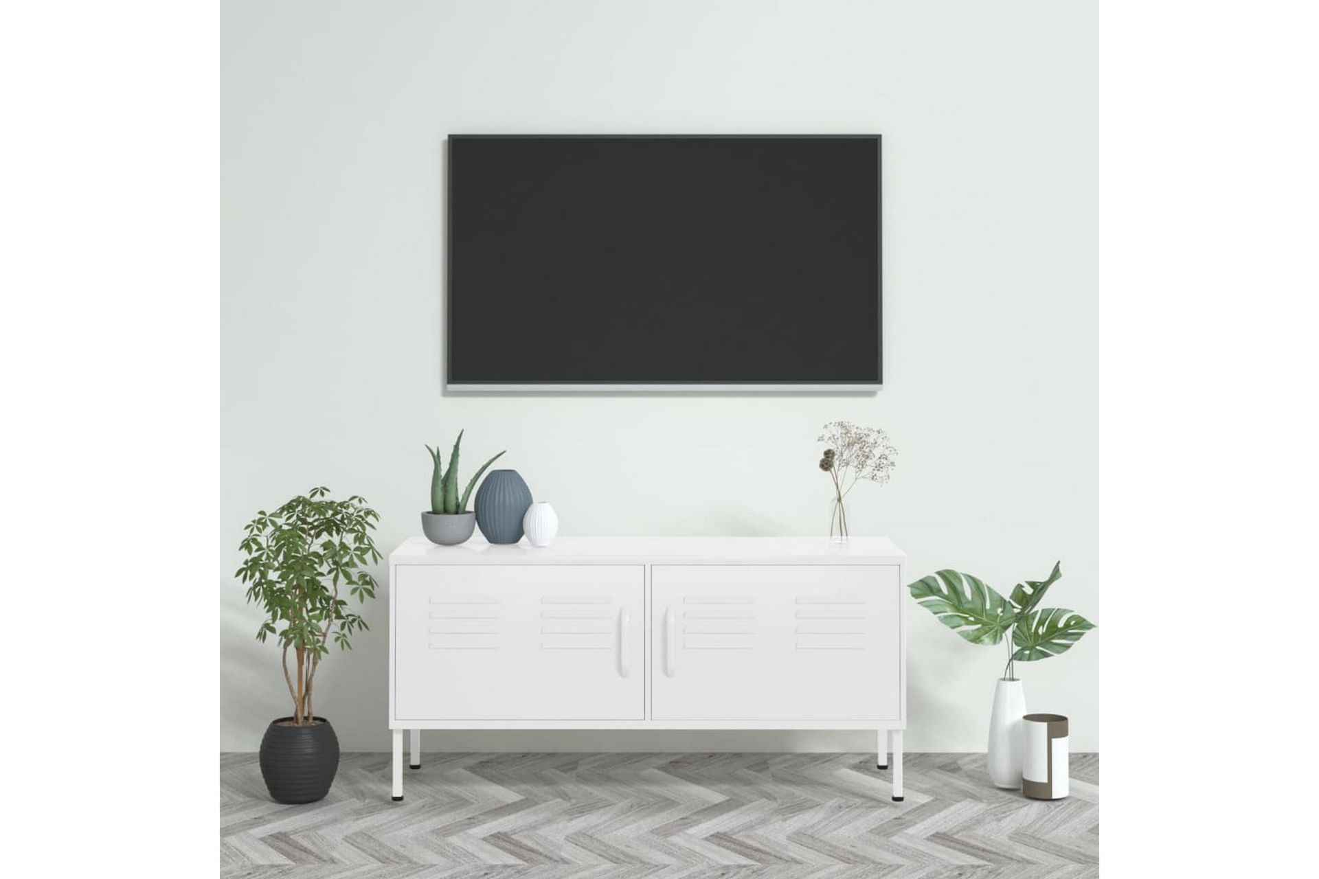 TV-taso valkoinen 105x35x50 cm teräs - Huonekalut - TV- & Mediakalusteet - Tv taso & Mediataso