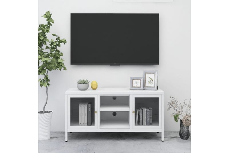 TV-taso valkoinen 105x35x52 cm teräs ja lasi - Valkoinen - Huonekalut - TV- & Mediakalusteet - Tv taso & Mediataso