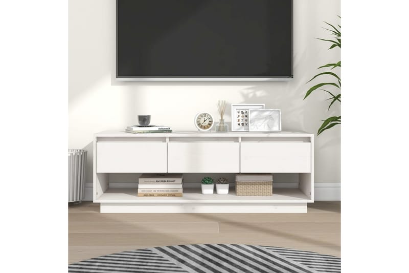 TV-taso valkoinen 110,5x34x40 cm täysi mänty - Valkoinen - Huonekalut - TV- & Mediakalusteet - Tv taso & Mediataso