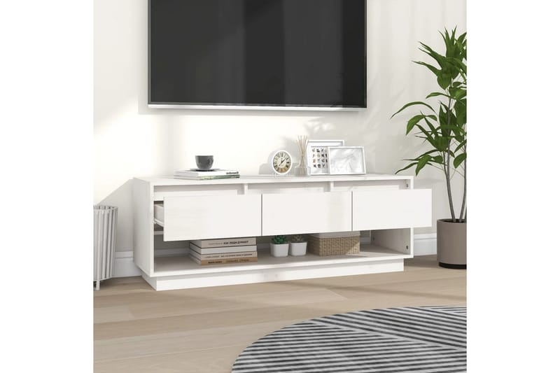 TV-taso valkoinen 110,5x34x40 cm täysi mänty - Valkoinen - Huonekalut - TV- & Mediakalusteet - Tv taso & Mediataso