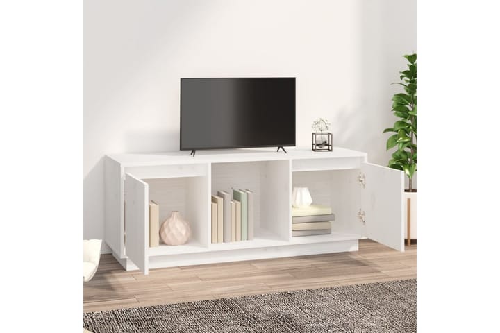 TV-taso valkoinen 110,5x35x44 cm täysi mänty - Valkoinen - Tv taso & Mediataso