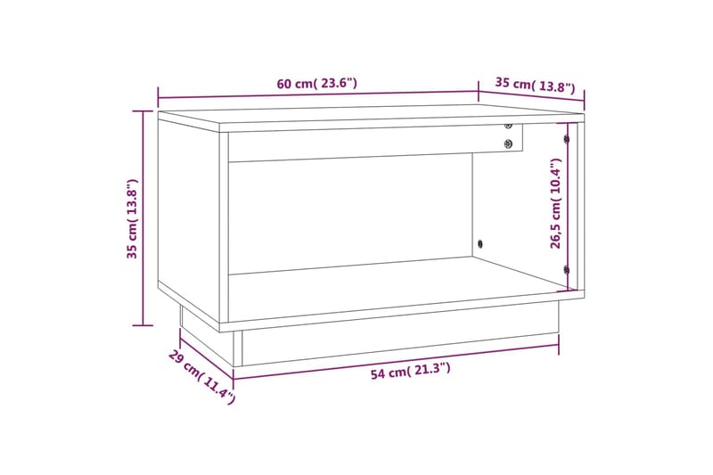 TV-taso valkoinen 60x35x35 cm täysi mänty - Valkoinen - Tv taso & Mediataso