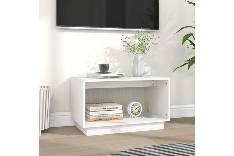 TV-taso valkoinen 60x35x35 cm täysi mänty - Valkoinen - Huonekalut - TV- & Mediakalusteet - Tv taso & Mediataso