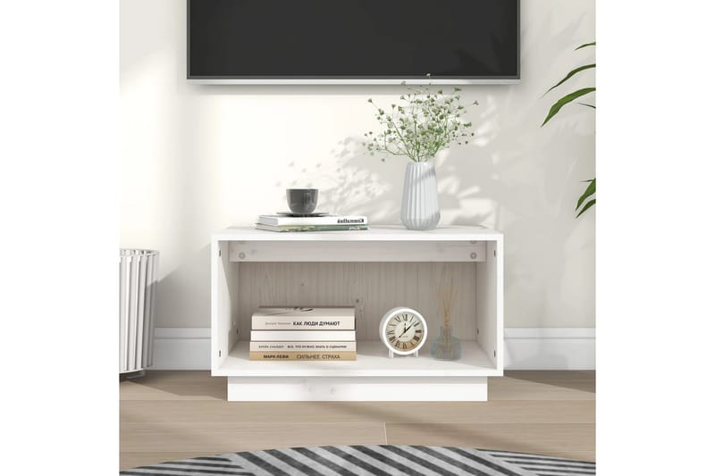TV-taso valkoinen 60x35x35 cm täysi mänty - Valkoinen - Huonekalut - TV- & Mediakalusteet - Tv taso & Mediataso