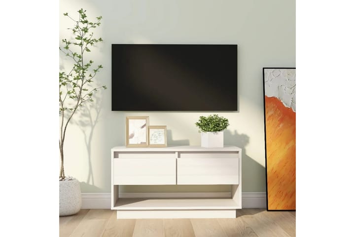TV-taso valkoinen 74x34x40 cm täysi mänty - Valkoinen - Tv taso & Mediataso
