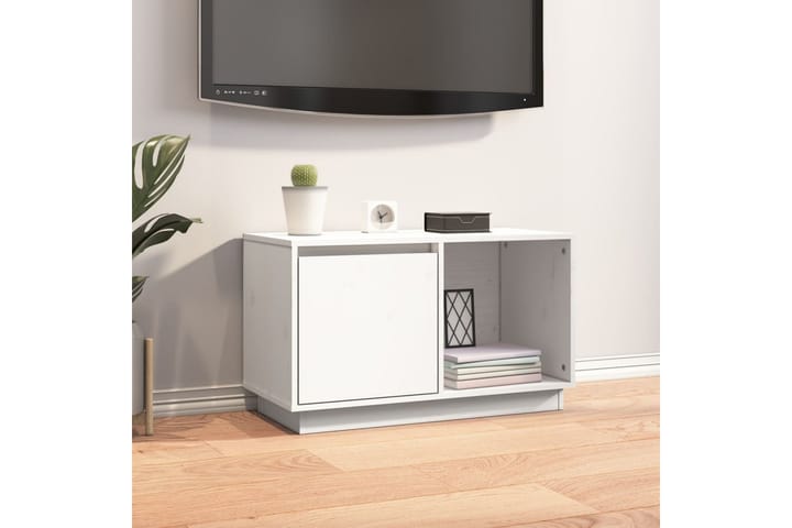 TV-taso valkoinen 74x35x44 cm täysi mänty - Valkoinen - Tv taso & Mediataso