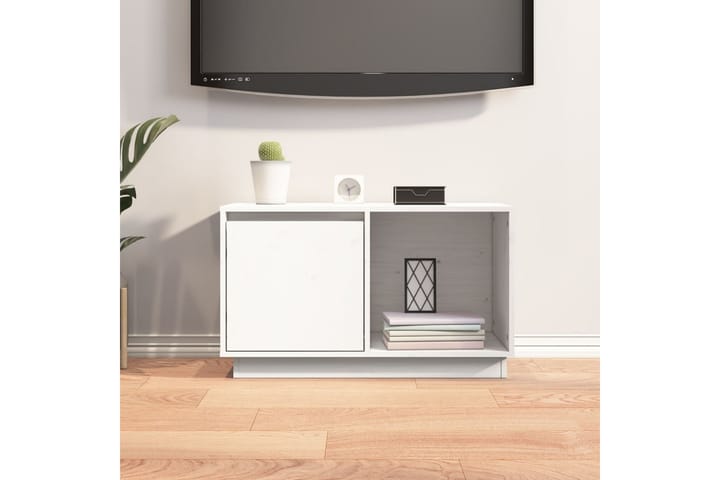 TV-taso valkoinen 74x35x44 cm täysi mänty - Valkoinen - Tv taso & Mediataso