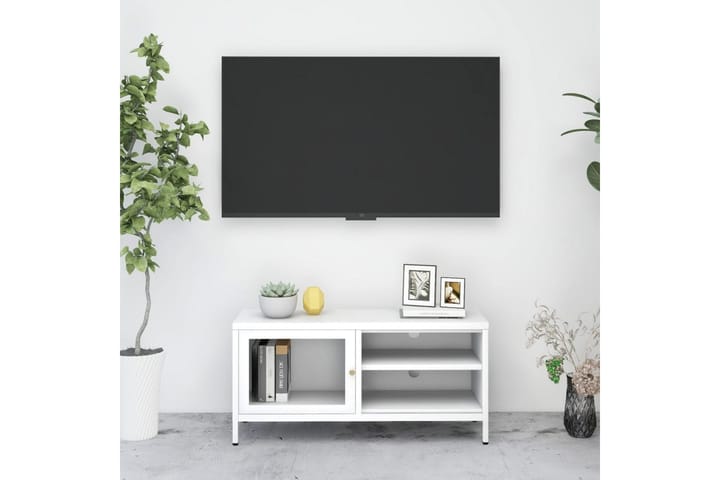 TV-taso valkoinen 90x30x44 cm teräs ja lasi - Valkoinen - Tv taso & Mediataso