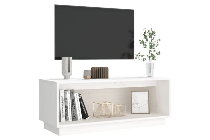 TV-taso valkoinen 90x35x35 cm täysi mänty - Valkoinen - Tv taso & Mediataso
