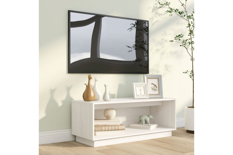 TV-taso valkoinen 90x35x35 cm täysi mänty - Valkoinen - Huonekalut - TV- & Mediakalusteet - Tv taso & Mediataso