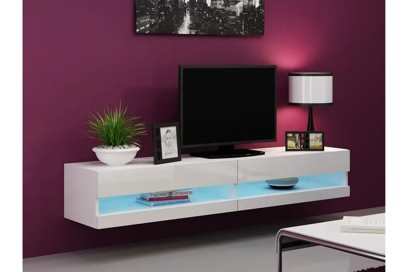 TV-taso Wishon 180 cm Avoin Hylly - Valkoinen/Valk Korkeakiilto - Huonekalut - TV- & Mediakalusteet - Tv taso & Mediataso