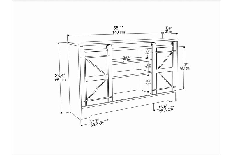 TV-taso Zakkum 140x85 cm - Harmaa - Tv taso & Mediataso