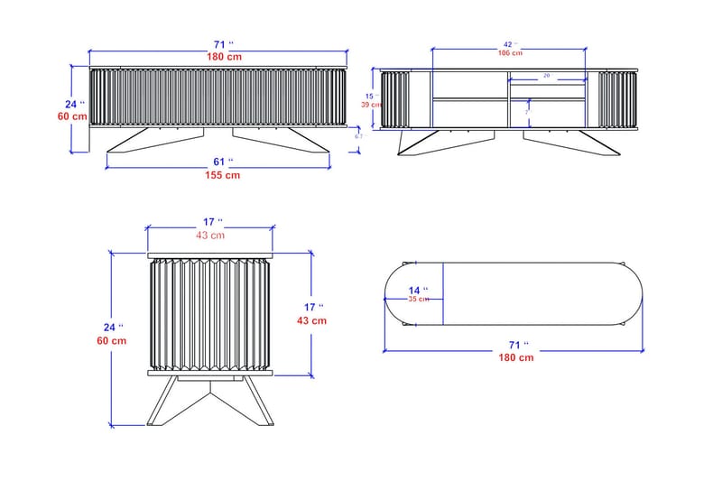 TV-taso Zakkum 180x60 cm - Sininen - Huonekalut - TV- & Mediakalusteet - Tv taso & Mediataso