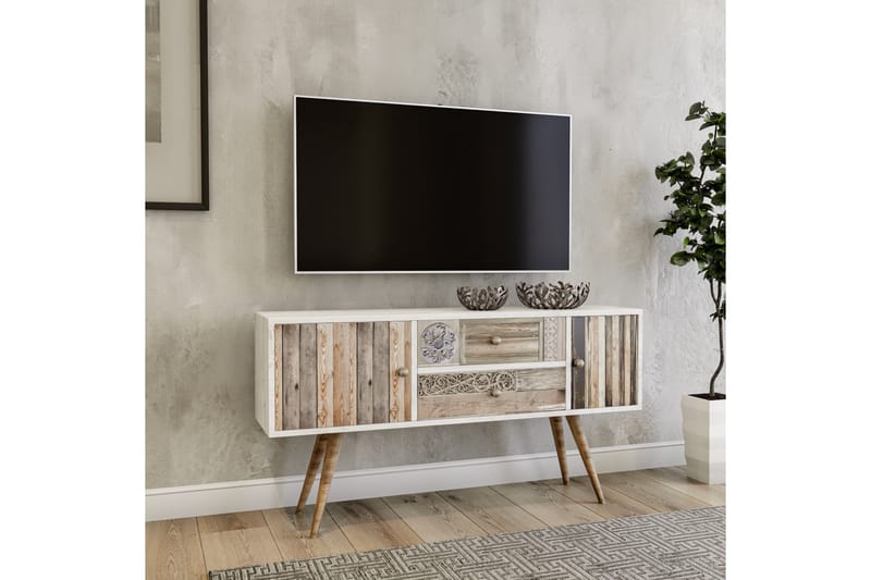 TV-taso Patresa 122 cm - Valkoinen/Pähkinä - Huonekalut - TV- & Mediakalusteet - Tv taso & Mediataso
