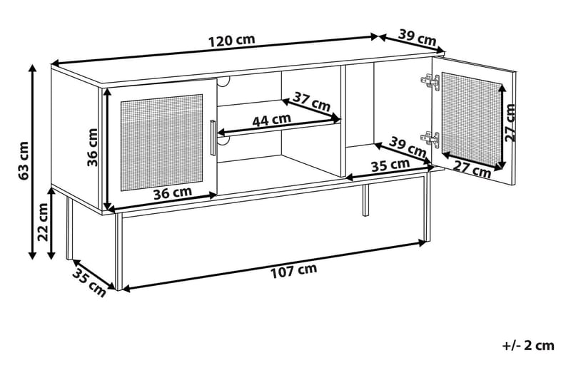 TV-taso Pasco 120 cm Vaaleanruskea Rottinki - Puu/Luonnonväri - Tv taso & Mediataso