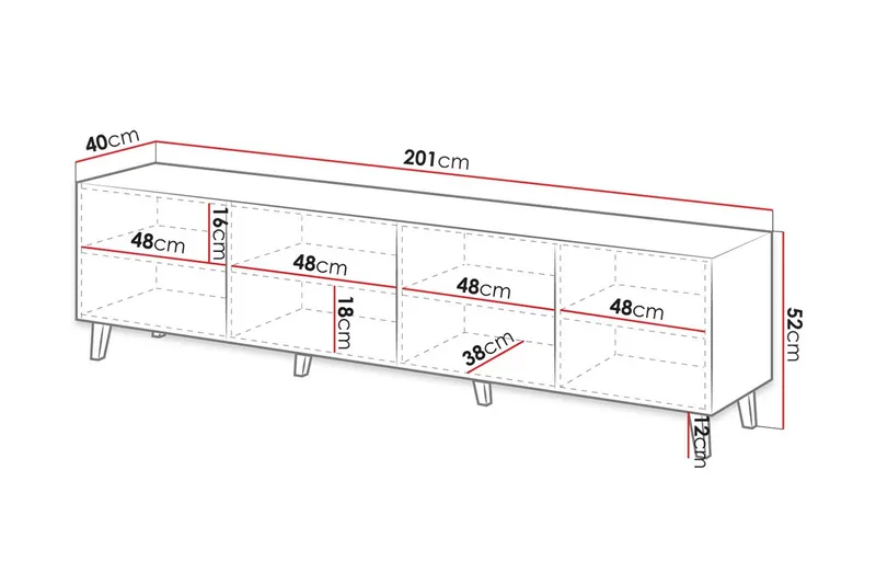 TV-taso Pafolo 40x52x200 cm - Musta - Huonekalut - TV- & Mediakalusteet - Tv taso & Mediataso