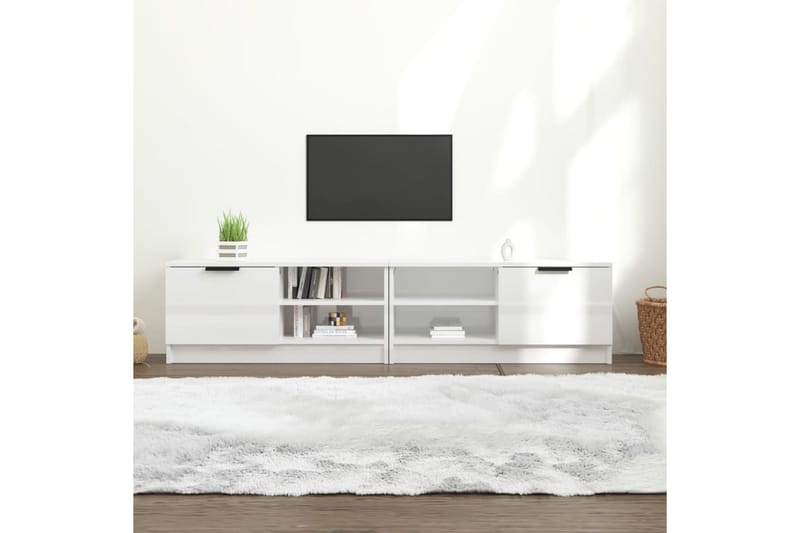 TV-tasot 2 kpl korkeakiilto valk. 80x35x36,5 cm tekninen puu - Valkoinen - Huonekalut - TV- & Mediakalusteet - Tv taso & Mediataso