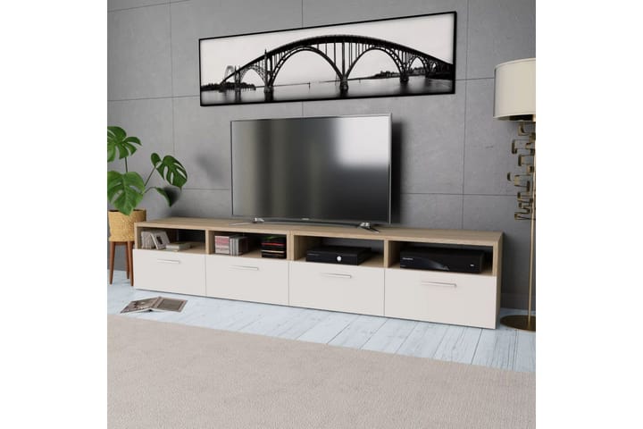 TV-tasot 2 kpl lastulevy 95x35x36 cm tammi ja valkoinen - Ruskea - Tv taso & Mediataso