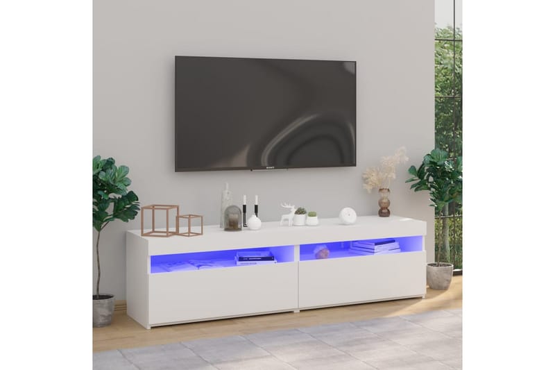 TV-tasot 2 kpl LED-valoilla korkeakiilto valkoinen 75x35x40 - Valkoinen - Tv taso & Mediataso