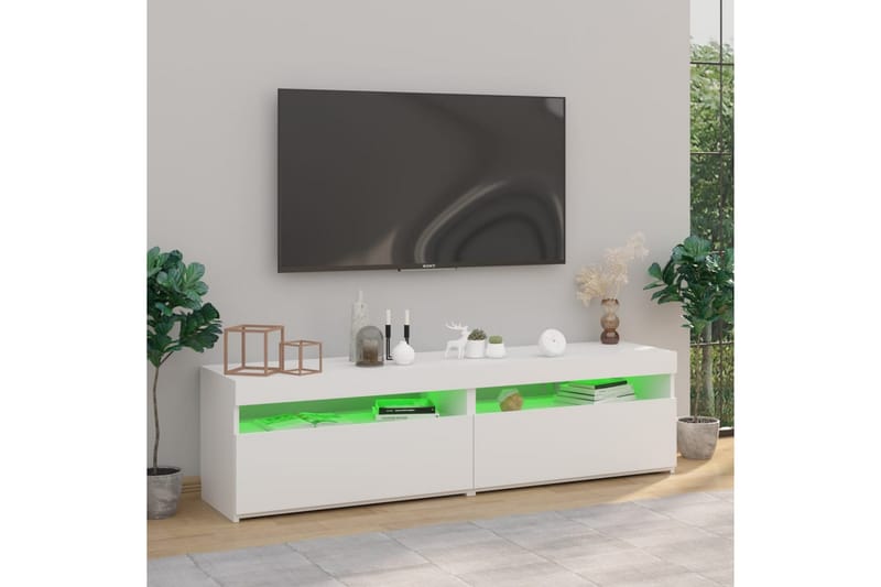 TV-tasot 2 kpl LED-valoilla korkeakiilto valkoinen 75x35x40 - Valkoinen - Tv taso & Mediataso