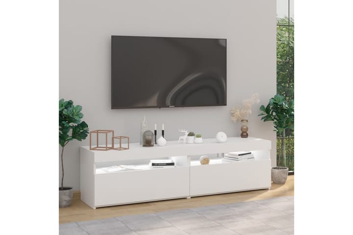 TV-tasot 2 kpl LED-valoilla korkeakiilto valkoinen 75x35x40 - Valkoinen - Tv taso & Mediataso