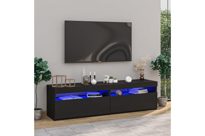 TV-tasot 2 kpl LED-valoilla musta 75x35x40 cm - Musta - Huonekalut - TV- & Mediakalusteet - Tv taso & Mediataso