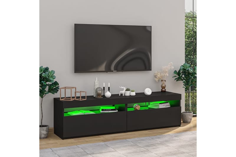 TV-tasot 2 kpl LED-valoilla musta 75x35x40 cm - Musta - Huonekalut - TV- & Mediakalusteet - Tv taso & Mediataso