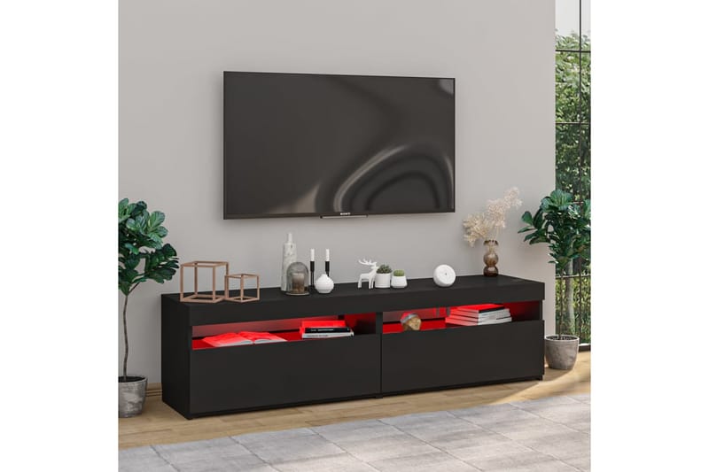 TV-tasot 2 kpl LED-valoilla musta 75x35x40 cm - Musta - Huonekalut - TV- & Mediakalusteet - Tv taso & Mediataso
