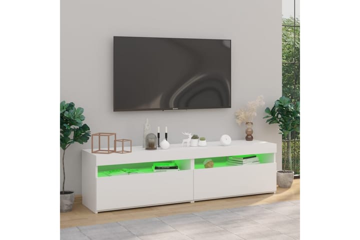 TV-tasot 2 kpl LED-valoilla valkoinen 75x35x40 cm - Valkoinen - Tv taso & Mediataso