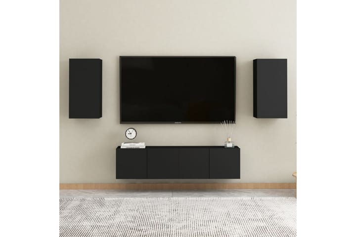 TV-tasot 2 kpl musta 30,5x30x60 cm lastulevy - Tv taso & Mediataso