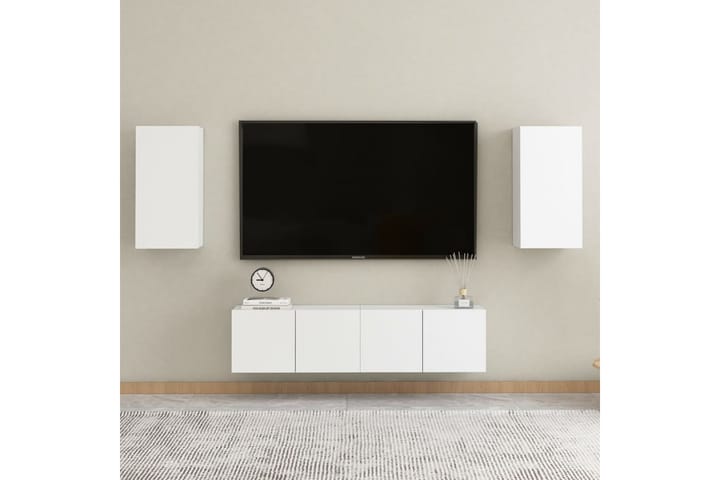 TV-tasot 2 kpl valkoinen 30,5x30x60 cm lastulevy - Tv taso & Mediataso