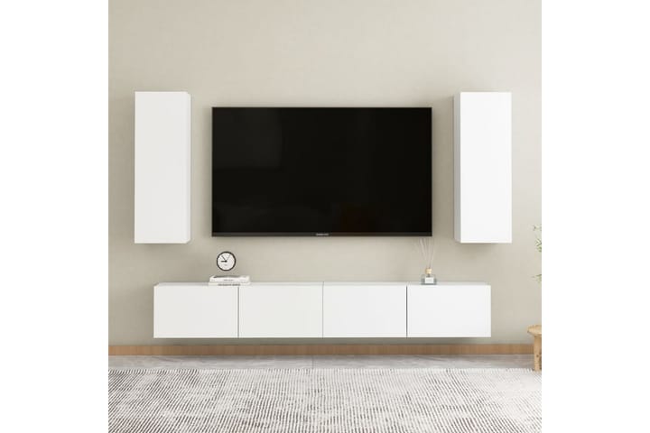 TV-tasot 2 kpl valkoinen 30,5x30x90 cm lastulevy - Tv taso & Mediataso
