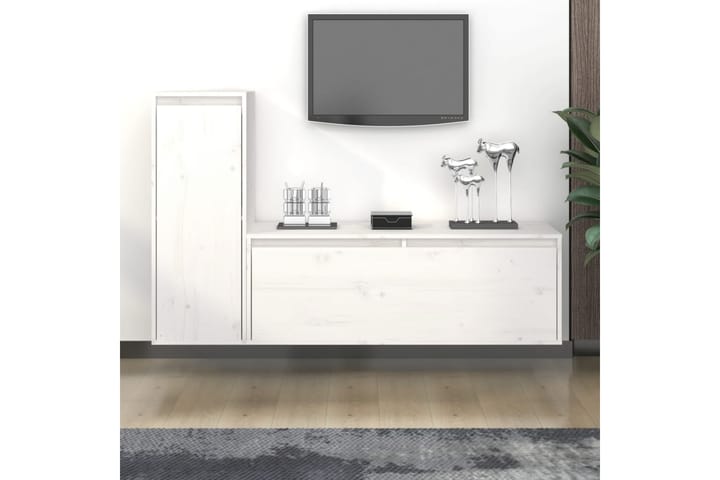 TV-tasot 2 kpl valkoinen täysi mänty - Valkoinen - Tv taso & Mediataso
