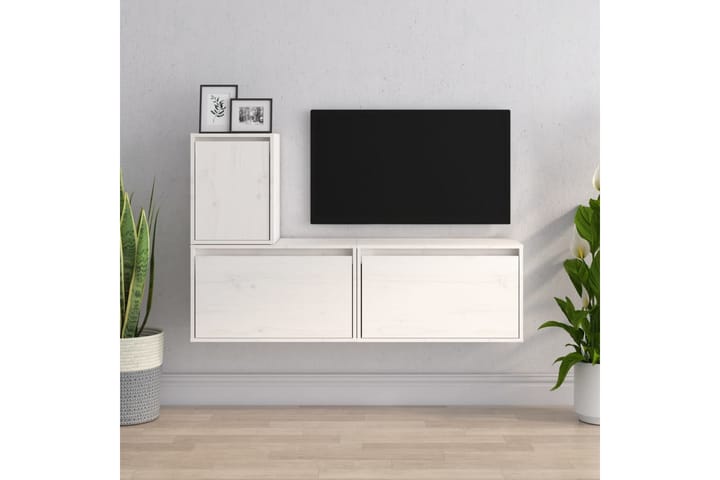 TV-tasot 3 kpl valkoinen täysi mänty - Valkoinen - Tv taso & Mediataso