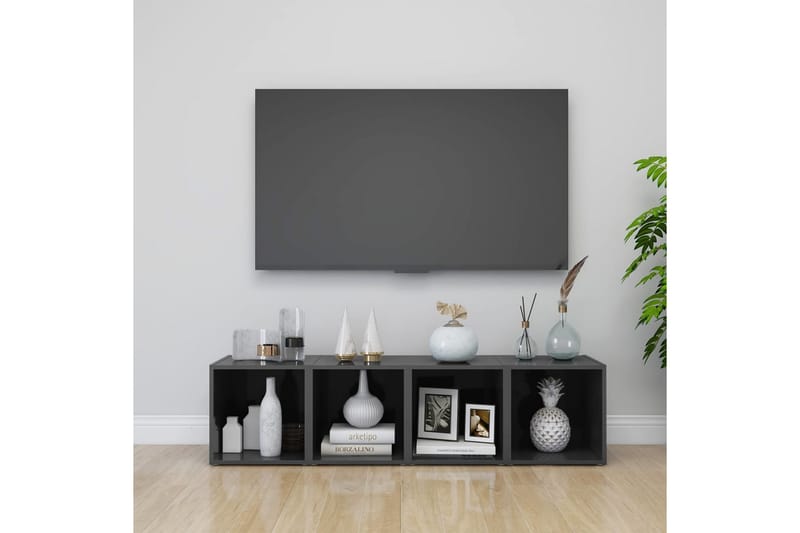 TV-tasot 4 kpl 37x35x37 cm - Harmaa Korkeakiilto - Huonekalut - TV- & Mediakalusteet - Tv taso & Mediataso