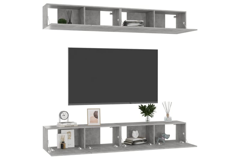 TV-tasot 4 kpl betoninharmaa 100x30x30 cm lastulevy - Harmaa - Huonekalut - TV- & Mediakalusteet - Tv taso & Mediataso