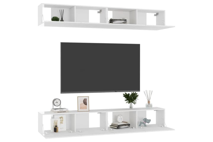 TV-tasot 4 kpl korkeakiilto valkoinen 100x30x30 cm lastulevy - Valkoinen - Tv taso & Mediataso
