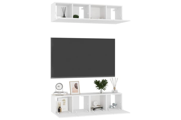 TV-tasot 4 kpl korkeakiilto valkoinen 60x30x30 cm lastulevy - Valkoinen - Tv taso & Mediataso